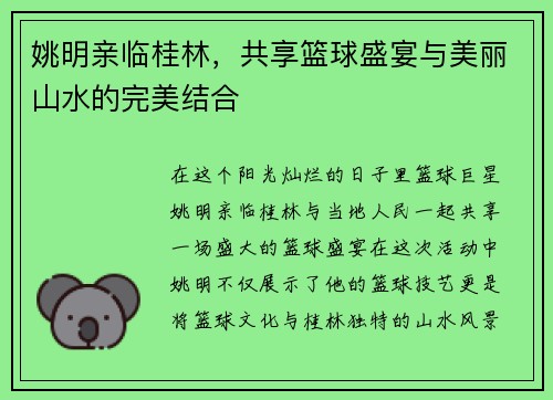 姚明亲临桂林，共享篮球盛宴与美丽山水的完美结合